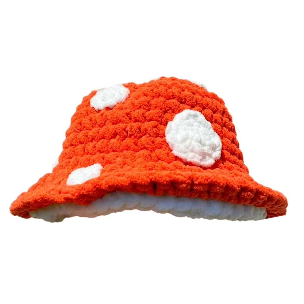 Halloween Crochet Fisherman Hat Soft Bucket Hat Cute Handmade Mushroom Hat Women Children Hat Novelty Photoshoots Hat