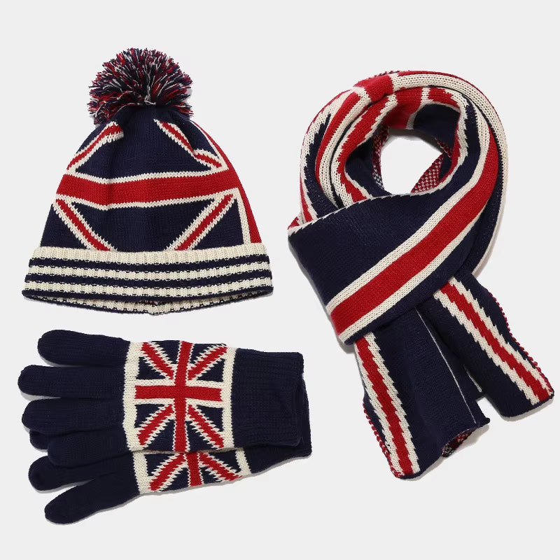 Hot New Adult Rice Shaped National Flag Hat Scarf Gloves Three Piece Set Winter Outdoor Warm Hat Set Bufanda Invierno Mujer