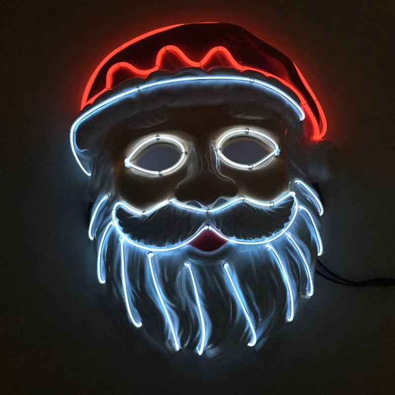 2024 Christmas Costumes Decorative Mask Plastic Santa Claus Full Face Mask Glowing LED Flashing Mask for Christmas