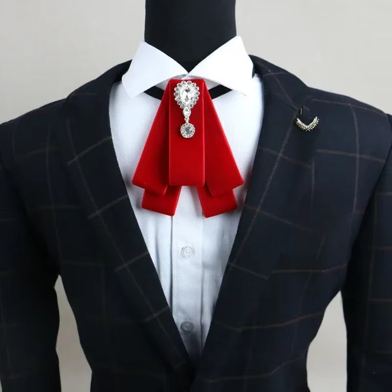 Fashion New Retro Vintage Design Bowtie Handmade Men'S Rhinestone British Dress Wedding Groom Velvet Bow Tie for Men Accessories