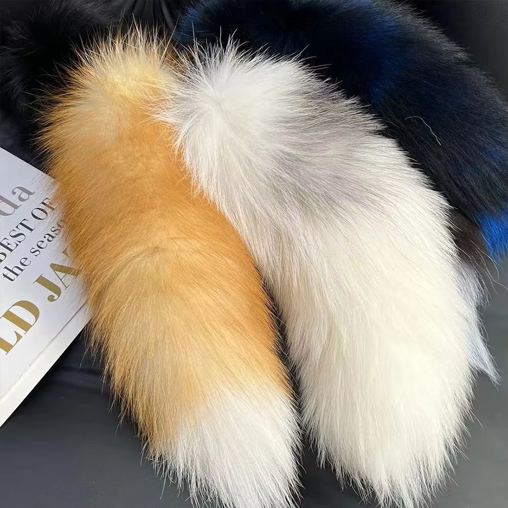 2024 Faux Fox Fur Tail Large Long Natural Fur Tail Keychain Pendant Huge Fluffy Cosplay Tail Cute Wolf Fox Tail Fur Car Keychain