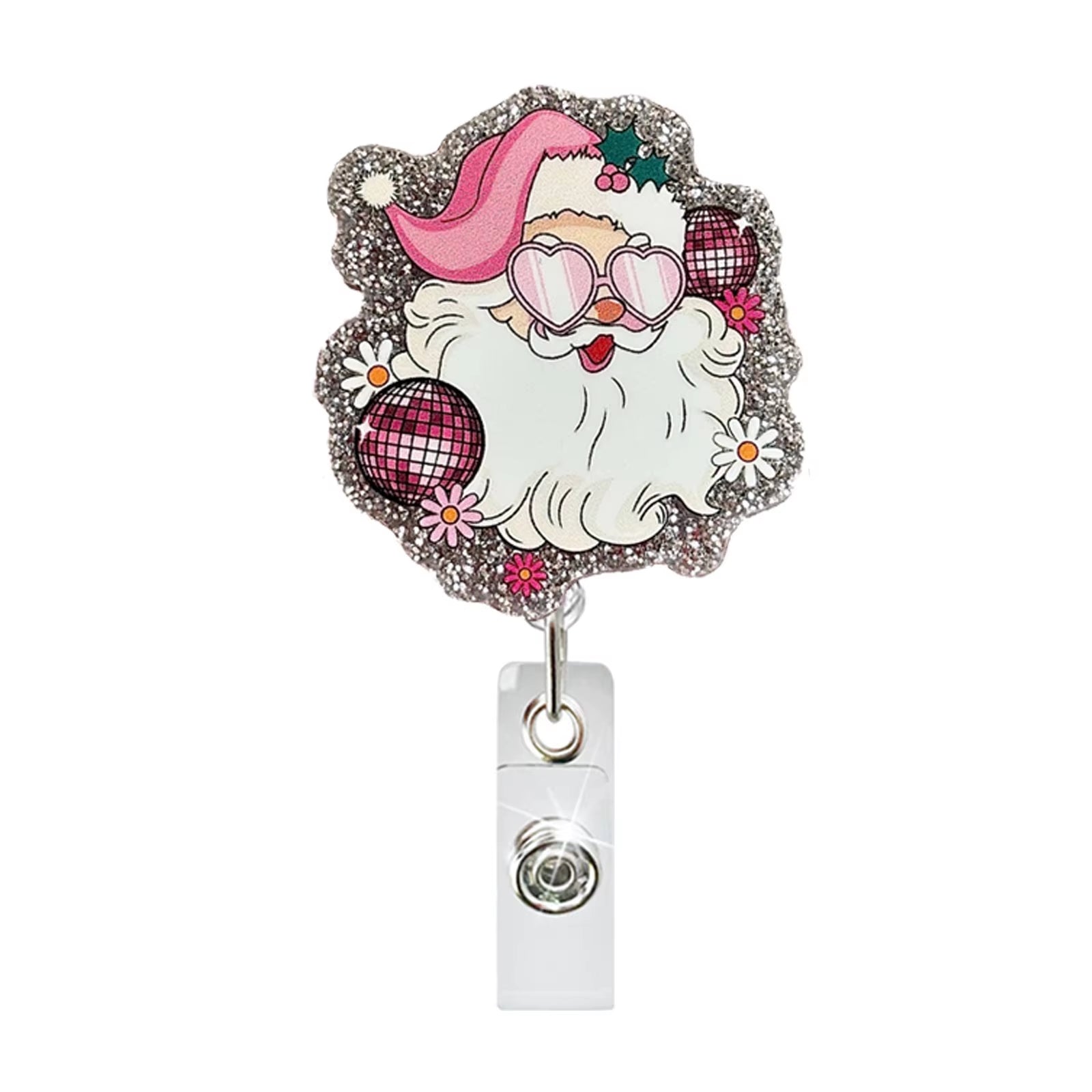 Cute Acrylic Badge Holder Cartoon Glitter Gingerbread Man Santa Claus Id Holder Christmas Gift Student Name Clip Badge Reel