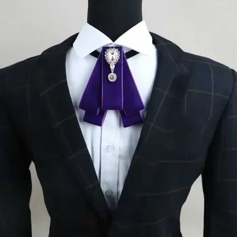 Fashion New Retro Vintage Design Bowtie Handmade Men'S Rhinestone British Dress Wedding Groom Velvet Bow Tie for Men Accessories