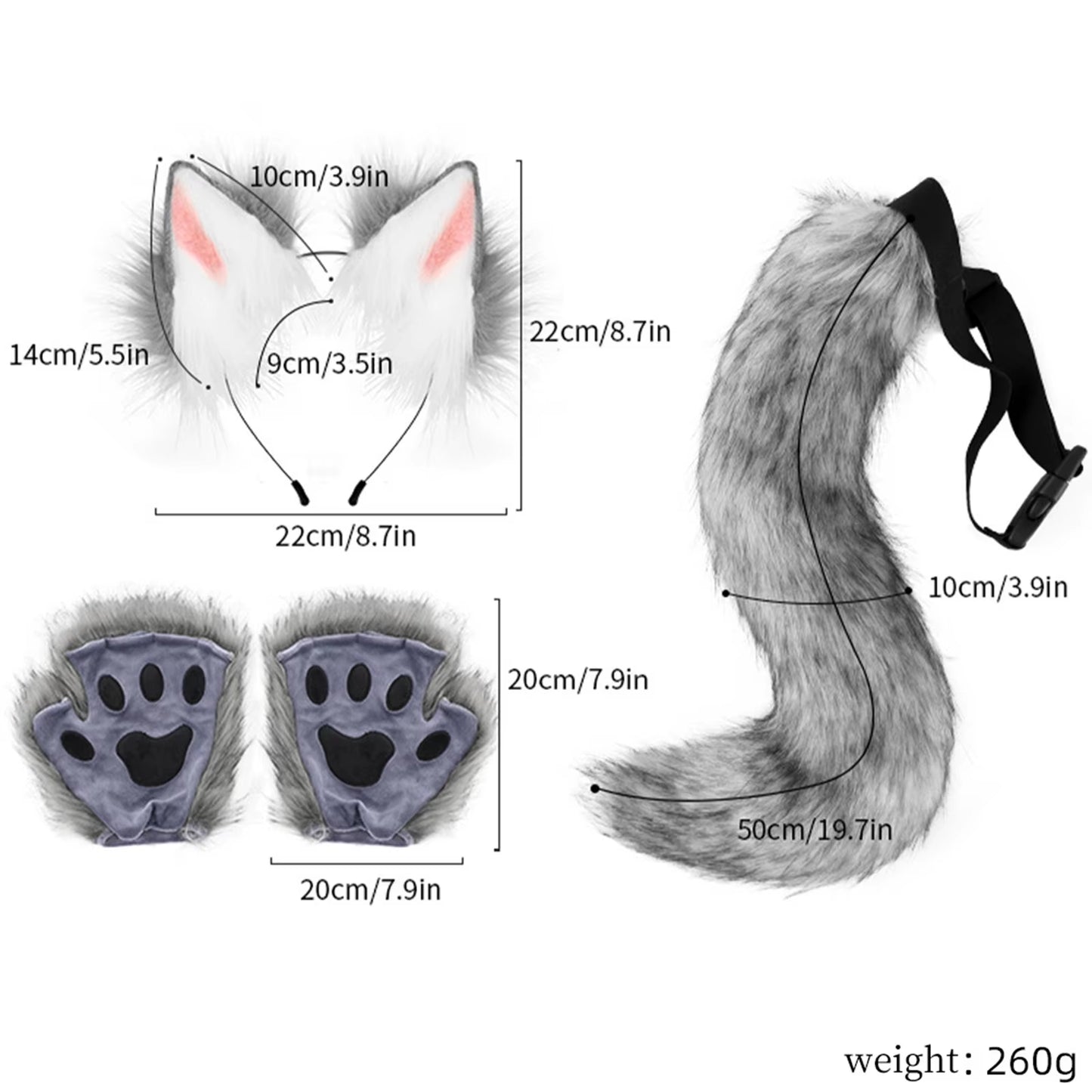 3Pcs Halloween Dress up Animal Tail Fox Mask Paw Gloves Set Animation Exhibition Cosplay Outdoor Party Costumes Accessories