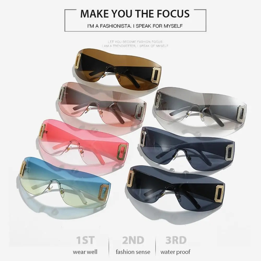 UV400 Sun Glasses Frameless Eyewear Jeweled Sport Sunglasses Punk Y2K Sunglasses for Women Wrap Around