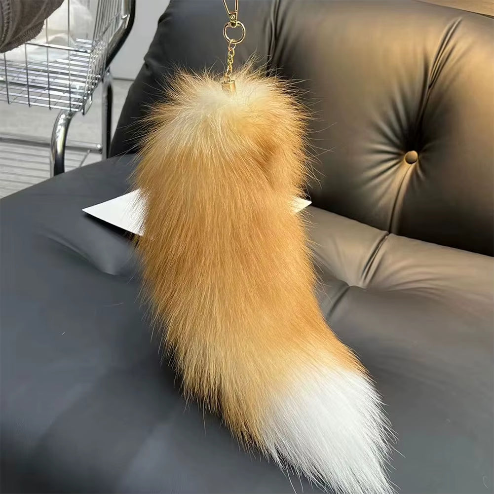 2024 Faux Fox Fur Tail Large Long Natural Fur Tail Keychain Pendant Huge Fluffy Cosplay Tail Cute Wolf Fox Tail Fur Car Keychain