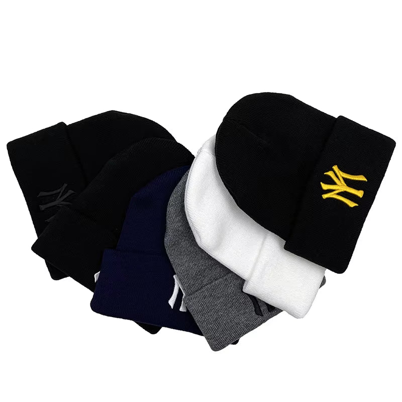 Unisex WY Letter Embroidery Beanies Autumn Winter Warm Hat Hip Caps for Women Men