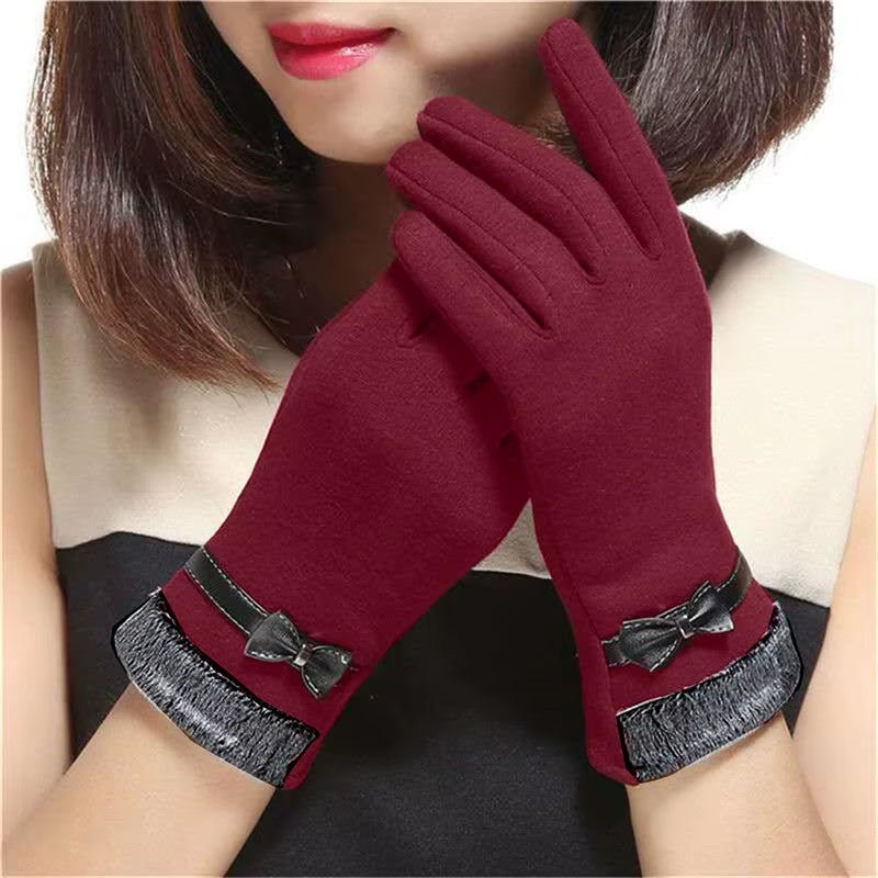 New Female Autumn Winter Warm Gloves Fleece Lined Thermal Full Finger Warm Gloves Women Cotton Touch Screen Gloves