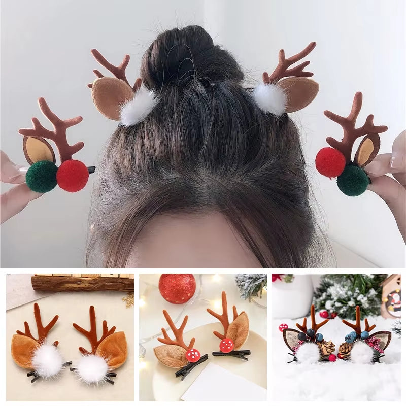 Christmas Antler Hair Clips Deer Ear Hairpins Festivals Christmas Headbands Pine Cones Hair Ball Adult Headwear Hair Accessories