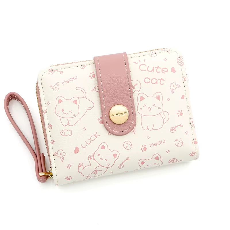 New Korean Style Cute Cat Girls Wallet Short Student Card Holder Money Bag Zipper Wallets for Women Кошелек Женский Cartera 카드지갑