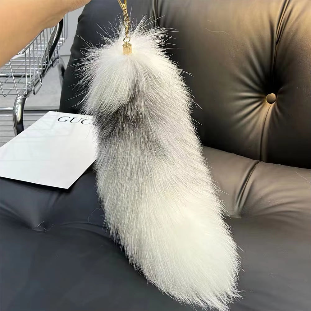 2024 Faux Fox Fur Tail Large Long Natural Fur Tail Keychain Pendant Huge Fluffy Cosplay Tail Cute Wolf Fox Tail Fur Car Keychain