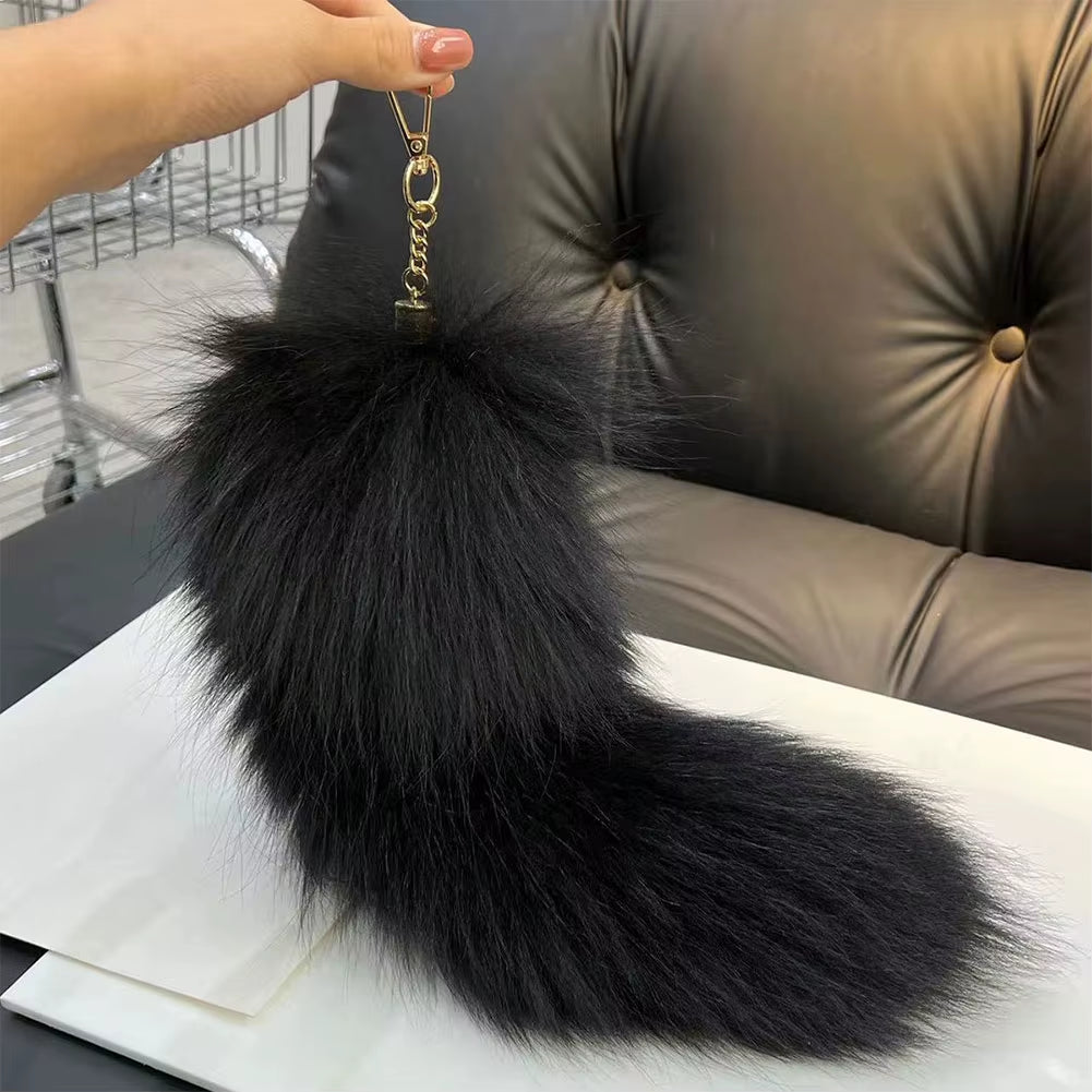 2024 Faux Fox Fur Tail Large Long Natural Fur Tail Keychain Pendant Huge Fluffy Cosplay Tail Cute Wolf Fox Tail Fur Car Keychain