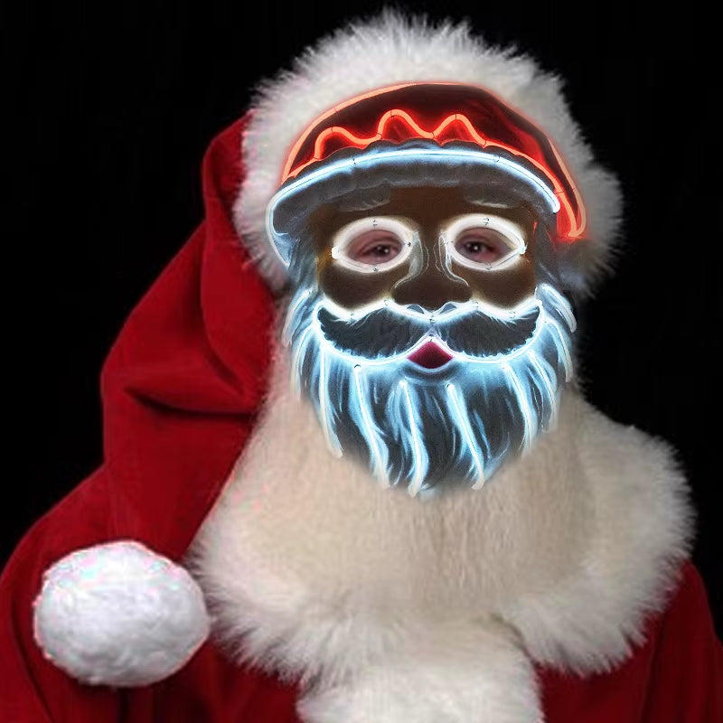 2024 Christmas Costumes Decorative Mask Plastic Santa Claus Full Face Mask Glowing LED Flashing Mask for Christmas