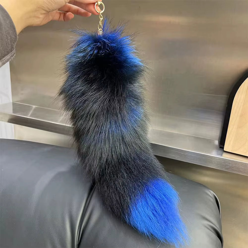 2024 Faux Fox Fur Tail Large Long Natural Fur Tail Keychain Pendant Huge Fluffy Cosplay Tail Cute Wolf Fox Tail Fur Car Keychain