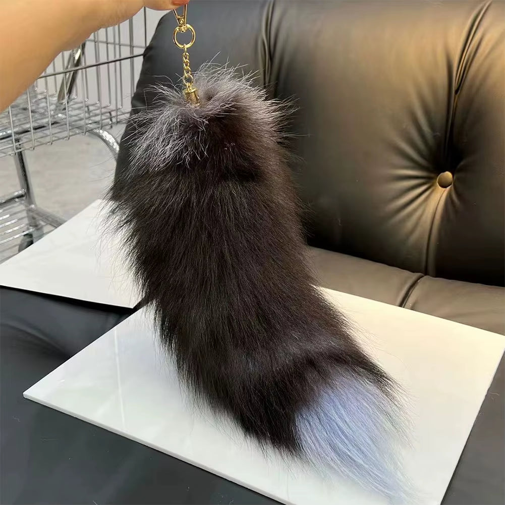 2024 Faux Fox Fur Tail Large Long Natural Fur Tail Keychain Pendant Huge Fluffy Cosplay Tail Cute Wolf Fox Tail Fur Car Keychain